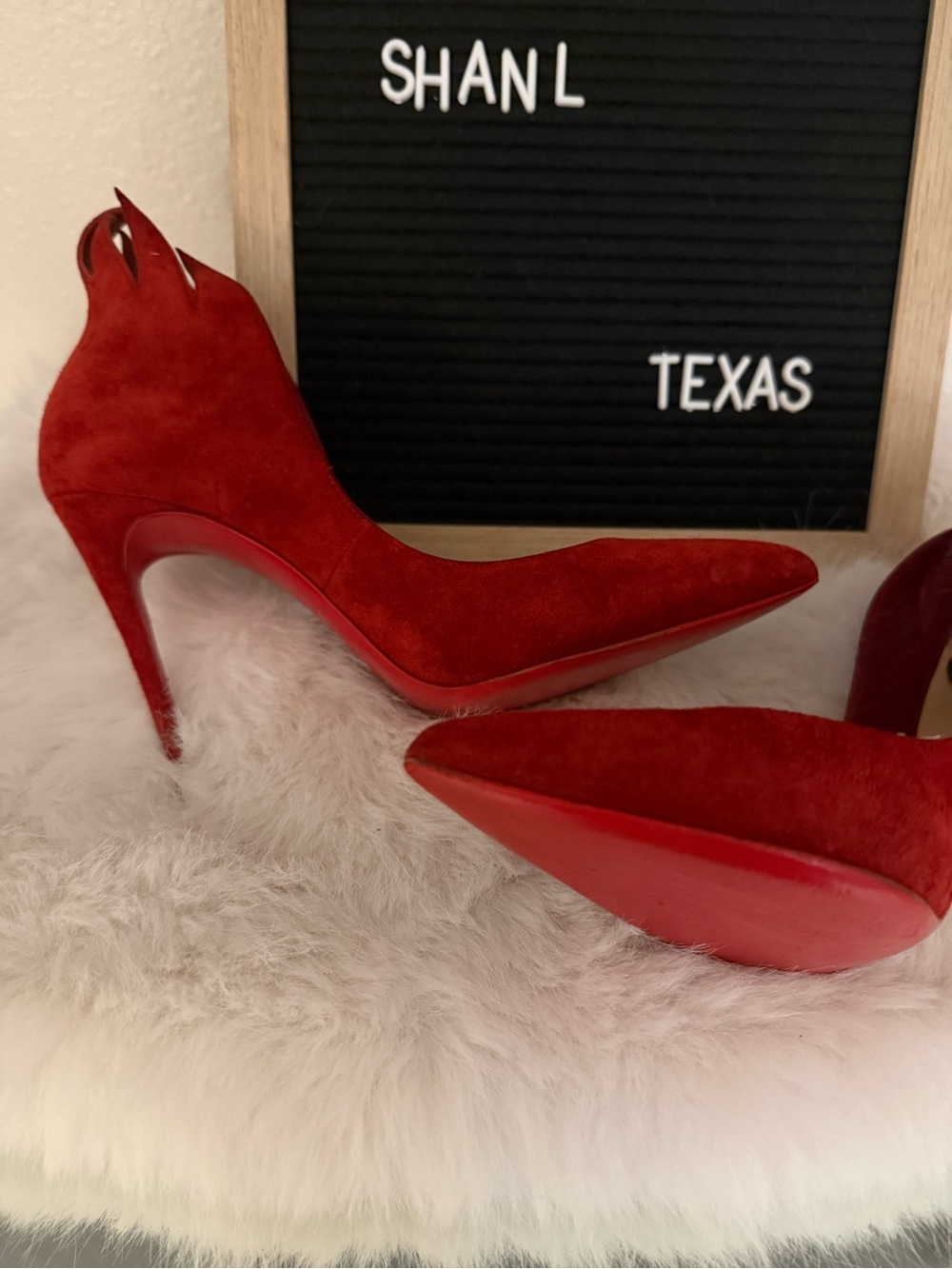 Christian Louboutin Red Flame Suede Stiletto Pumps - Picture 3 of 8